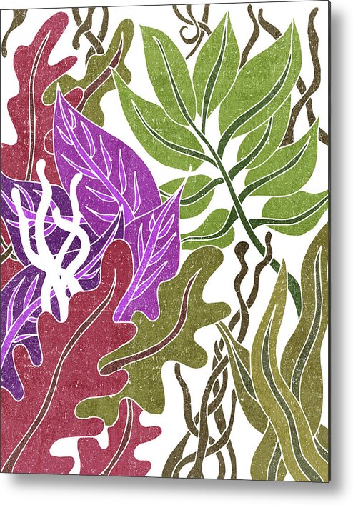 Leaf Metal Print featuring the mixed media Assortment of Leaves 3 - Exotic Boho Leaf Pattern - Colorful, Modern, Tropical Art - Olive, Violet by Studio Grafiikka