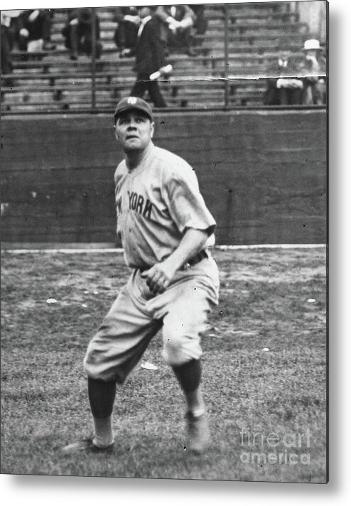 People Metal Print featuring the photograph Babe Ruth In Right Field by Transcendental Graphics