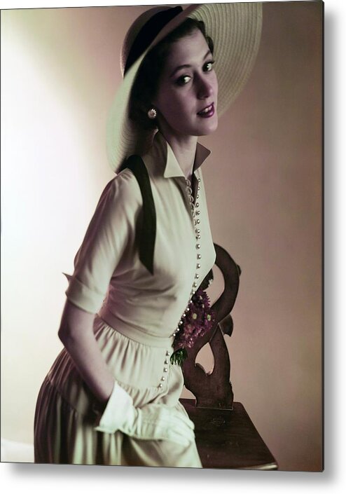 Fashion Metal Print featuring the photograph Barbara Mullen Wearing Kane-weill by Horst P. Horst
