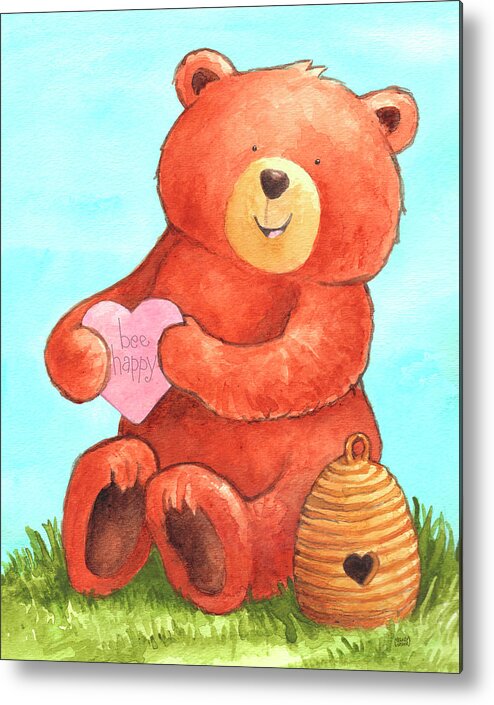 Teddy Bear Metal Print featuring the painting Bee Happy Bear by Melinda Hipsher