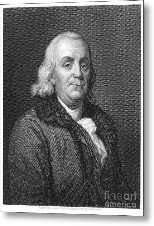 Physicist Metal Print featuring the drawing Benjamin Franklin, 18th Century by Print Collector