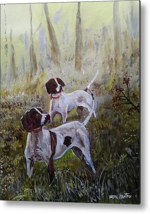 Hunting Metal Print featuring the painting Bird Dogs by Mike Benton
