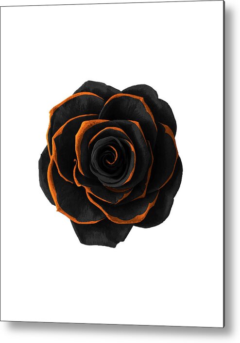 Black Rose Metal Print featuring the mixed media Black Rose- Black and Gold Rose - Death - Minimal Black and Gold Decor - Dark 2 by Studio Grafiikka