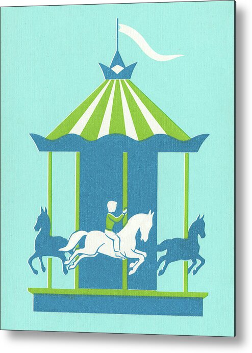 Amusement Park Metal Poster featuring the drawing Blue and Green Merry-go-Round by CSA Images