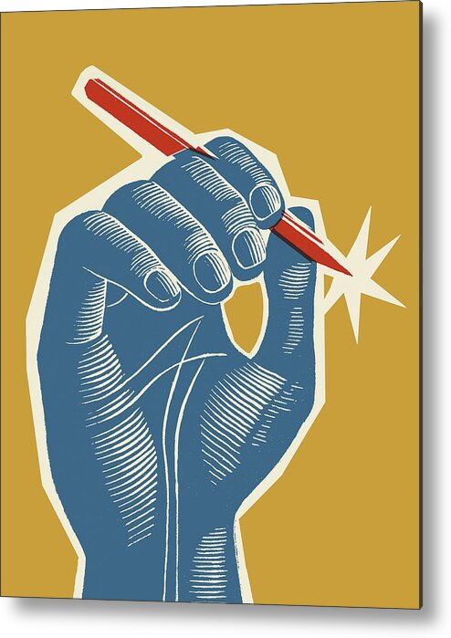 Author Metal Print featuring the drawing Blue Hand Holding Red Pen by CSA Images