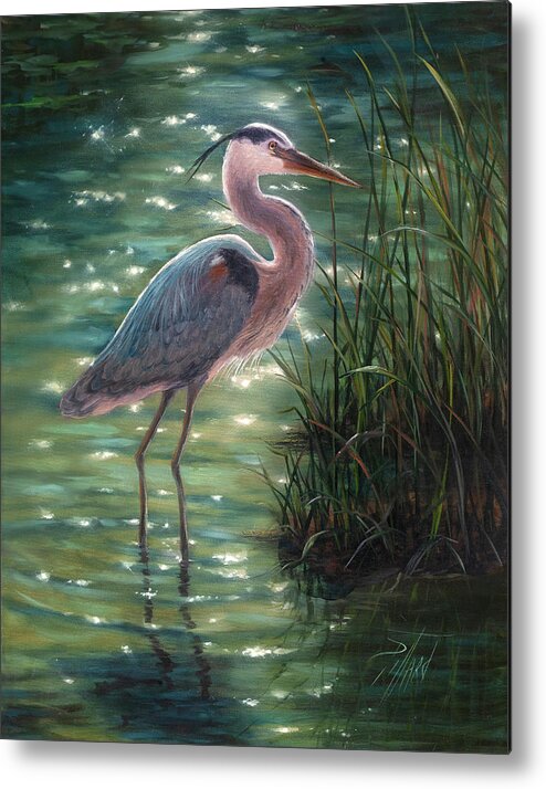 Blue Heron Metal Print featuring the painting Blue Heron by Lynne Pittard