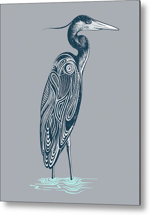 Blue Heron Metal Print featuring the digital art Blue Heron by Rachel Caldwell