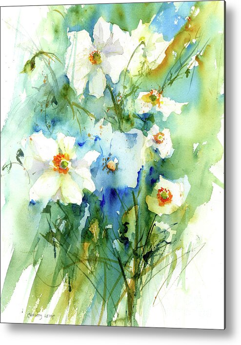 Florals Metal Print featuring the painting Breezy Anemones by Christy Lemp