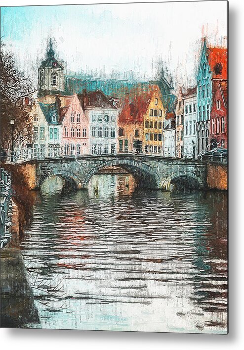 Belgium Metal Print featuring the painting Bruges, Belgium - 02 by AM FineArtPrints