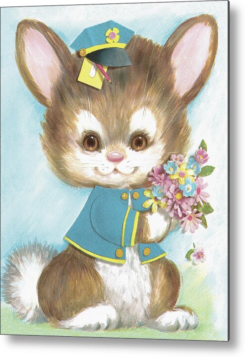 Animal Metal Poster featuring the drawing Bunny Holding Flowers by CSA Images