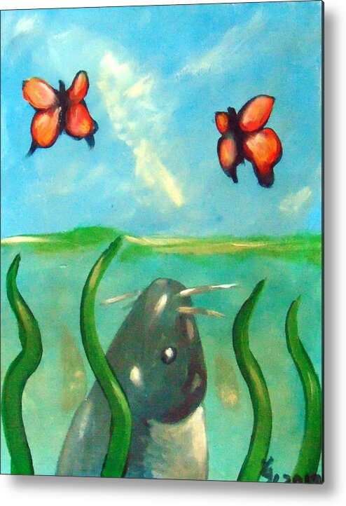 Catfish Metal Print featuring the painting Catfish butterflies by Loretta Nash