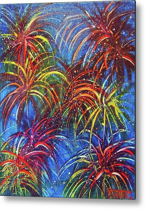 Fireworks Metal Print featuring the painting Celebrate by Sherry Strong