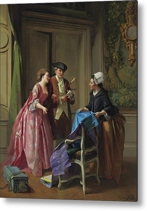 Period Clothing Metal Print featuring the painting Choosing Fabric For A New Dress by Prudent-louis Leray