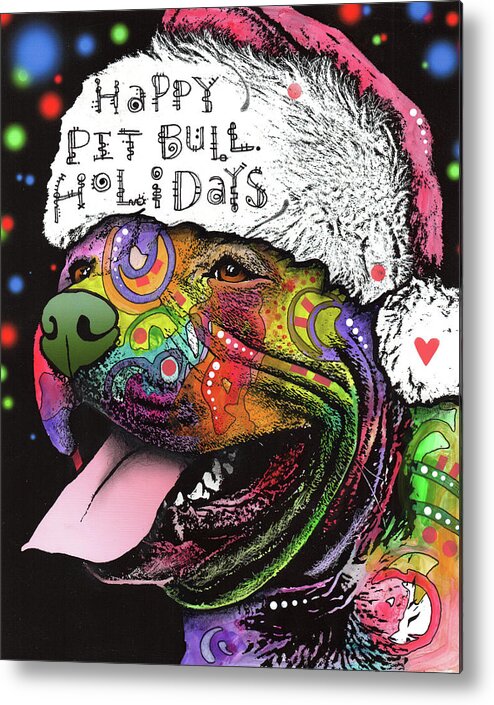 Pups Metal Print featuring the mixed media Christmas Pitbull by Dean Russo