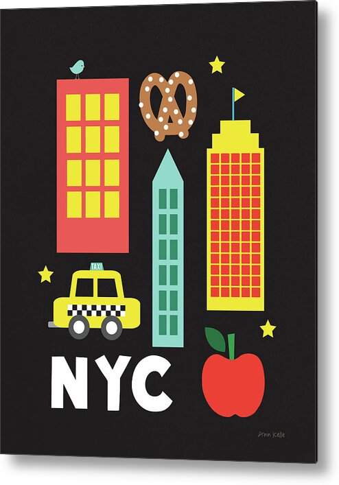 Apples Metal Print featuring the drawing City Fun Nyc by Ann Kelle