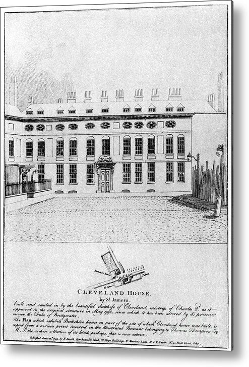 Engraving Metal Print featuring the drawing Cleveland House By St Jamess, London by Print Collector