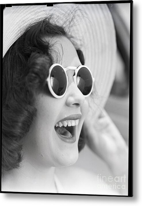 Straw Hat Metal Print featuring the photograph Closeup Of Woman Wearing Sunglasses by Bettmann