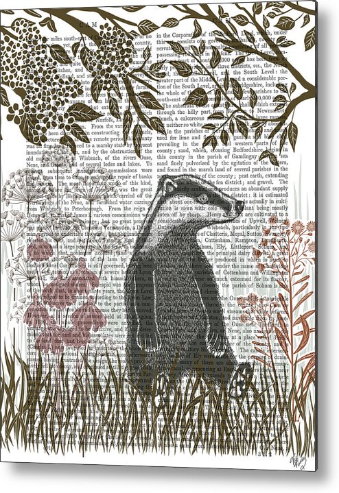 Vertebrate Metal Print featuring the painting Country Lane Badger 3, Earth by Fab Funky