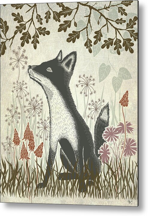 Vertebrate Metal Print featuring the painting Country Lane Fox 1, Earth by Fab Funky