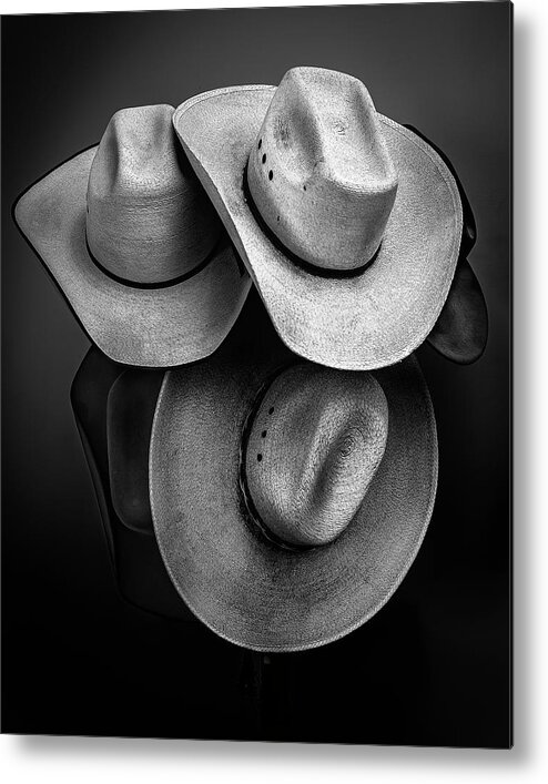 2019 Metal Print featuring the photograph Cowboy Hats in Black and White by James Sage
