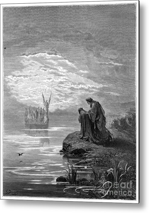 Engraving Metal Print featuring the digital art Dante Bows Before The Angel Pilot 1870 by Thepalmer