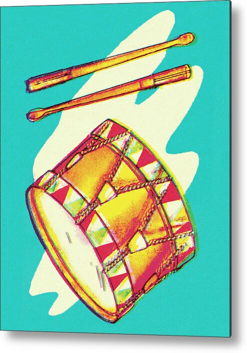 Band Metal Print featuring the drawing Drum and Drum Sticks by CSA Images