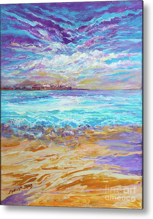 Beach Metal Print featuring the painting Dusk at the Beach by Marilyn Young