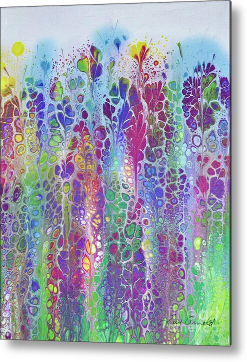 Poured Acrylics Metal Print featuring the painting Easter Garden by Lucy Arnold