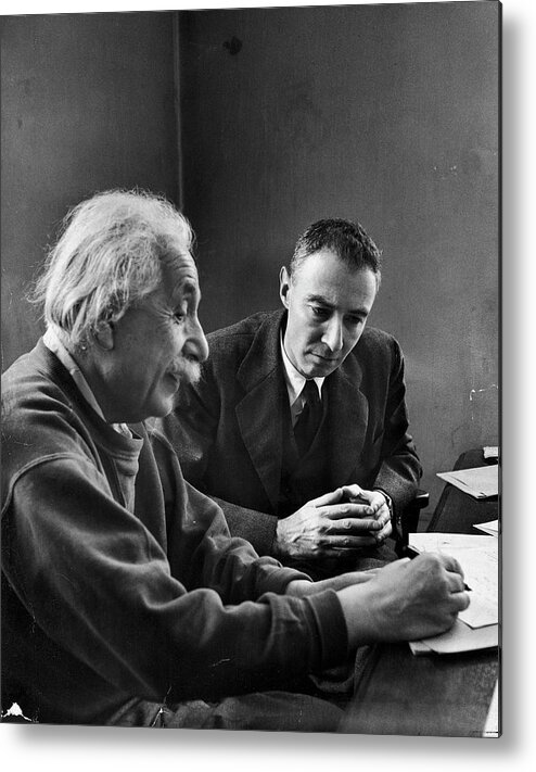 Cthumaninterest Metal Print featuring the photograph Einstein & Oppenheimer by Alfred Eisenstaedt