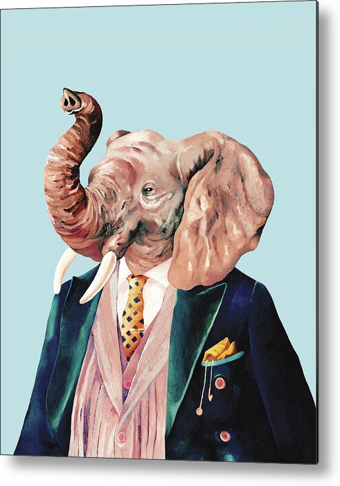 Elephant Metal Print featuring the painting Elephant by Animal Crew