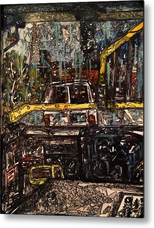 Evening Metal Print featuring the mixed media Evening Bus Ride 3 by Angela Weddle