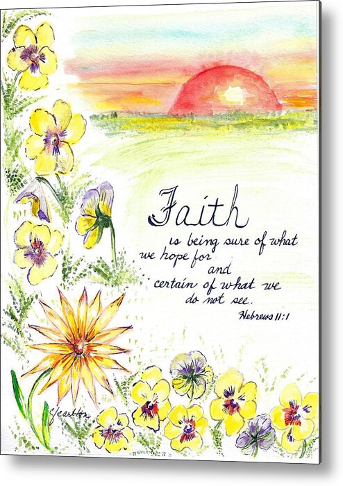 The Word Faith Metal Print featuring the painting Faith and Flowers by Claudette Carlton