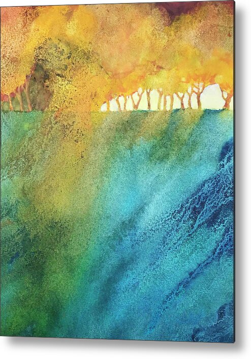 Semi-abstract Metal Print featuring the painting Fall at The Lake by Judy Frisk