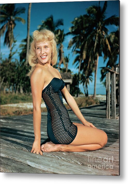 People Metal Print featuring the photograph Fashion Model Wearing Bathing Suit by Bettmann