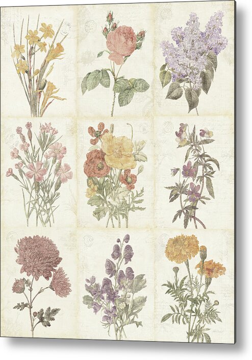 9 Patch Metal Print featuring the painting Flowers Of The Month 9 Patch Vintage by Katie Pertiet