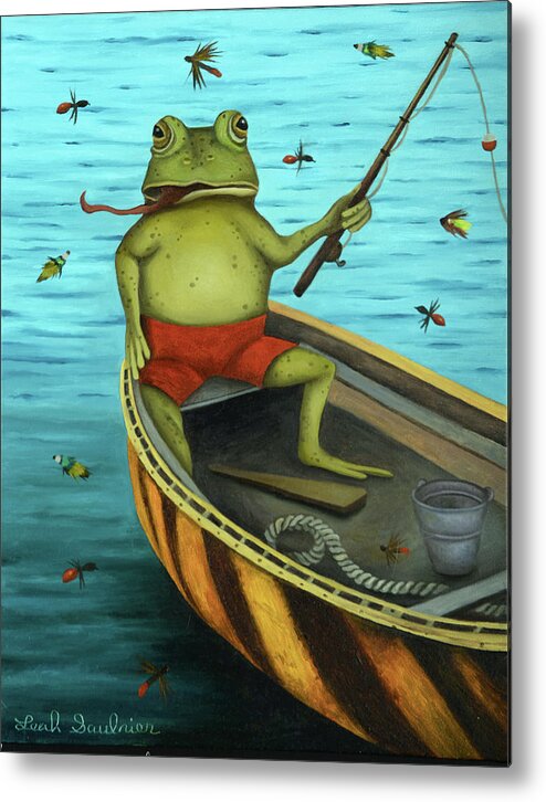 Frog Metal Print featuring the painting Fly Fishing by Leah Saulnier The Painting Maniac