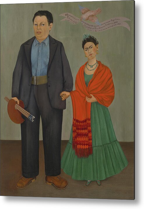 Frida Kahlo Metal Print featuring the painting Frida and Diego Rivera by Frida Kahlo