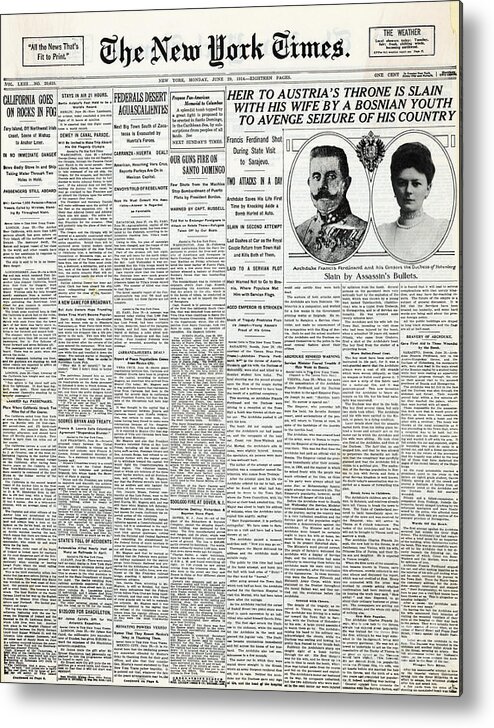 Countess Sophie Chotek Metal Print featuring the photograph Front Of New York Times Announcing by Bettmann