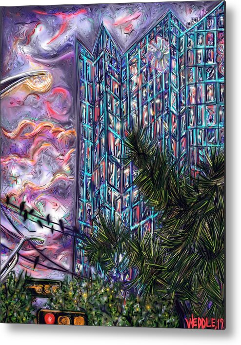 Urban Sketching Metal Print featuring the digital art Frost Tower June Sunset by Angela Weddle