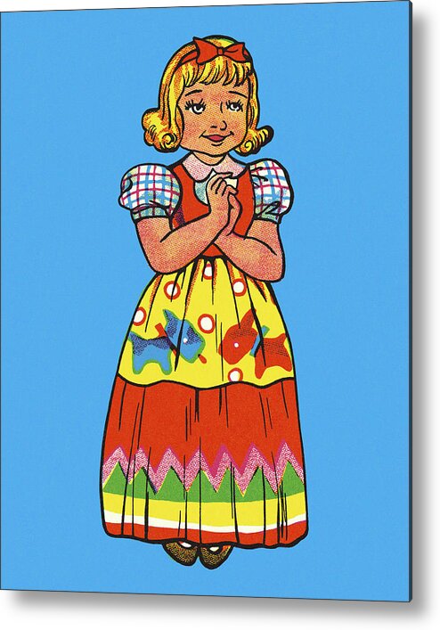 Apparel Metal Poster featuring the drawing Girl Wearing a Colorful Dress by CSA Images