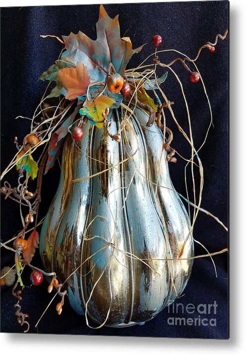Glass Fall Pumpkin Metal Print featuring the mixed media Glass pumpkin by Lisa Debaets