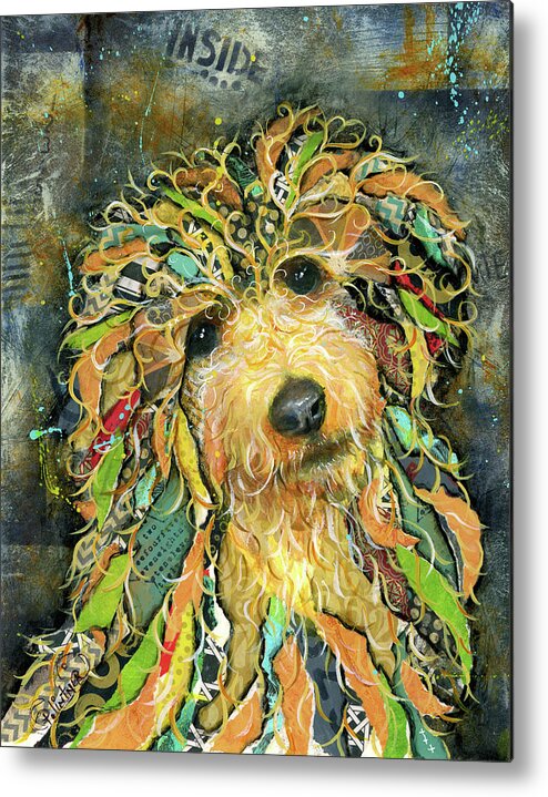 Goldendoodle Metal Print featuring the mixed media Goldendoodle by Patricia Lintner