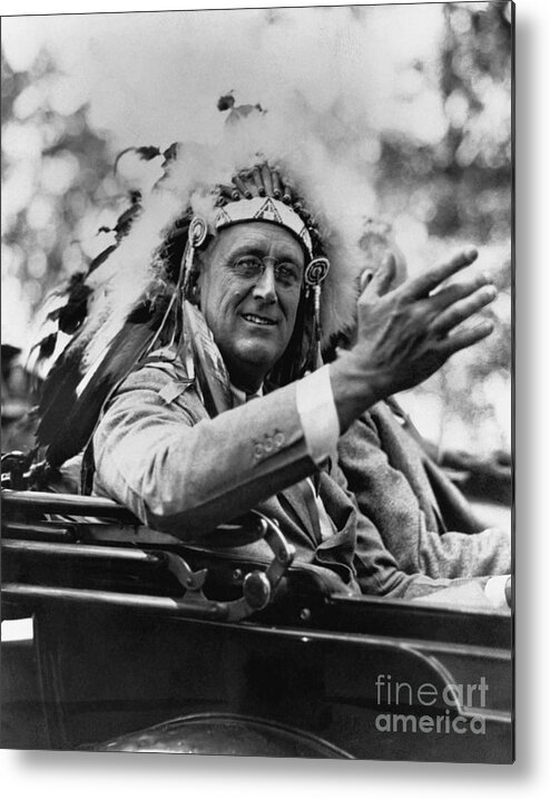 Franklin Roosevelt Metal Print featuring the photograph Governor Roosevelt Attending The New by Bettmann