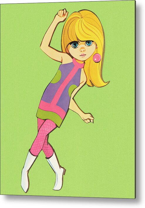 Activity Metal Print featuring the drawing Groovy dancing chick by CSA Images