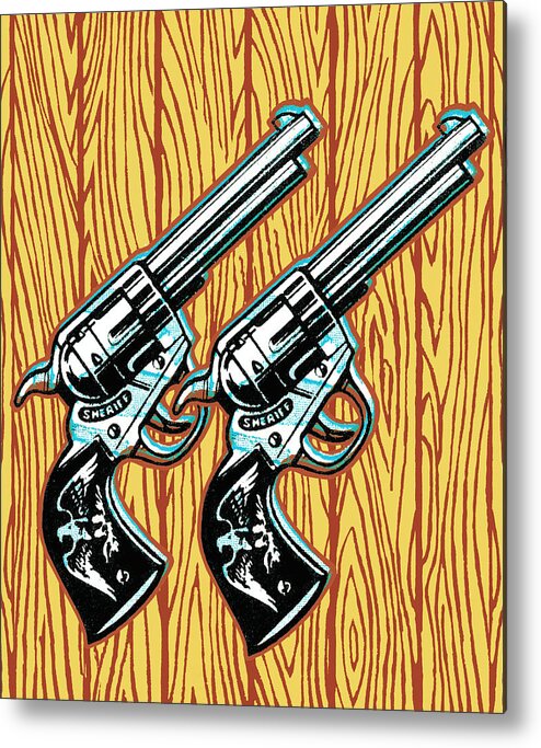 Background Metal Print featuring the drawing Guns by CSA Images