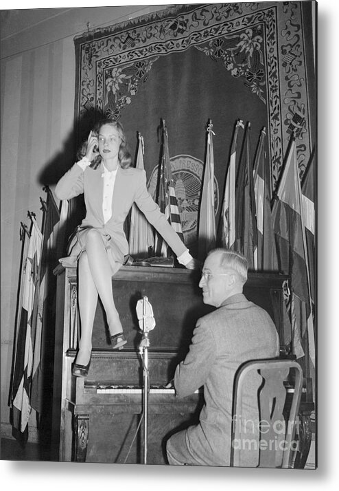 Piano Metal Print featuring the photograph Harry Truman Playing Piano For Lauren by Bettmann