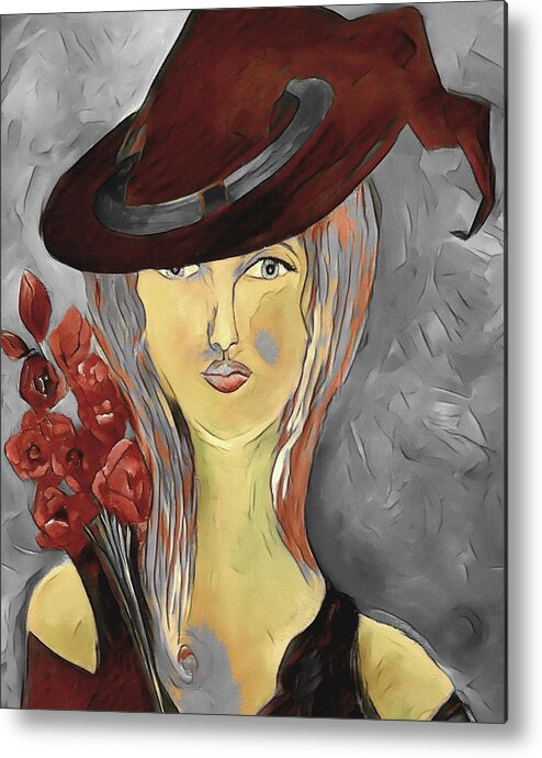 Cute Metal Print featuring the digital art Her Hat Becomes Her Painting by Lisa Kaiser