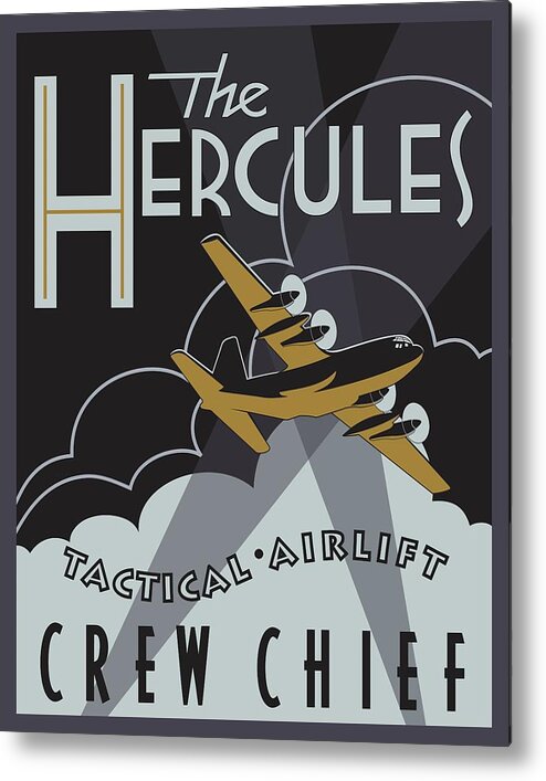 C-130 Metal Print featuring the digital art Herk Deco - Crew Chief Edition by Michael Brooks