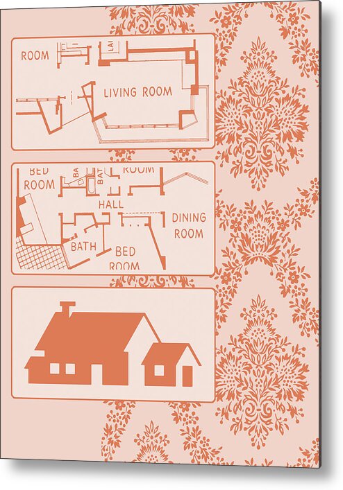 Campy Metal Print featuring the drawing House Floor Plan on a Pink Background by CSA Images