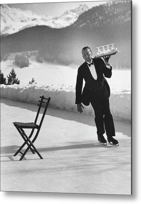 Ice Skating Metal Print featuring the photograph Ice Skating Waiter by Alfred Eisenstaedt